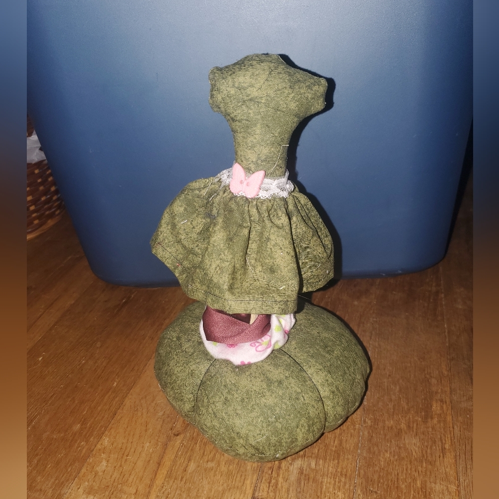 Dress form pincushion green butterfly